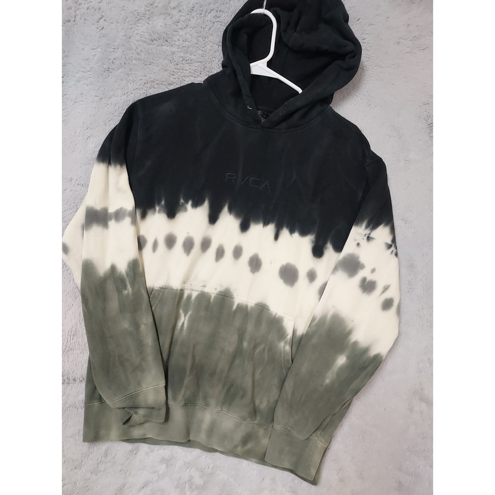 RVCA Hoodie Mens Small Tie Dye Grunge Surfer Hoodie Black White Olive Beach